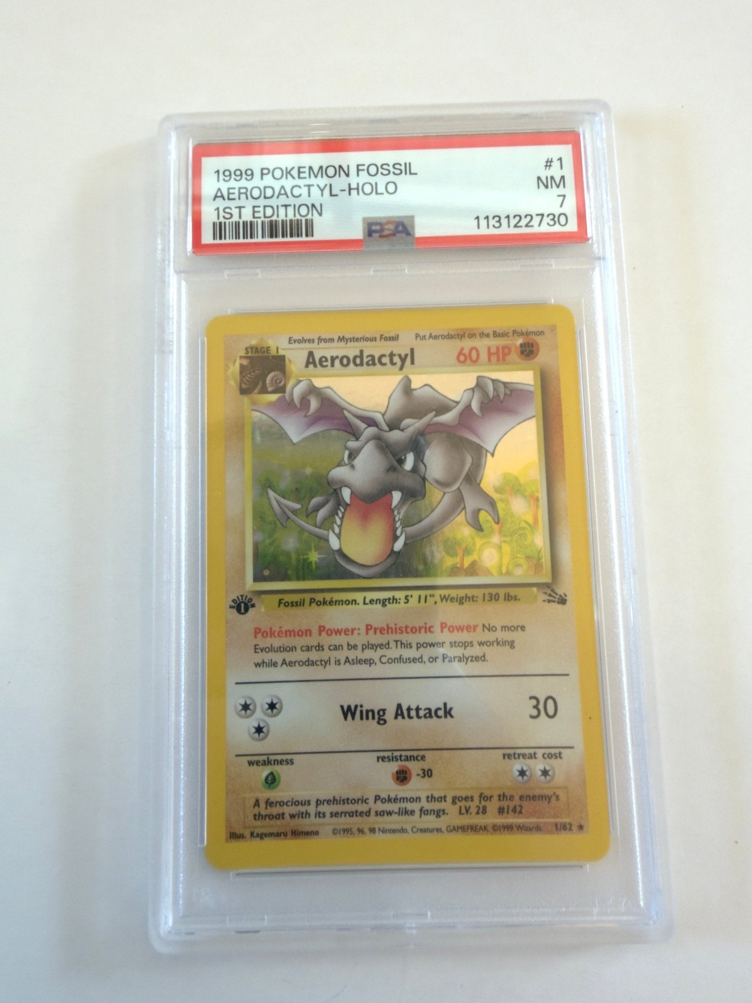 🦴 1999 Pokémon Fossil – Aerodactyl Holo 1 (1st Edition) PSA 7 - HazzCardShop