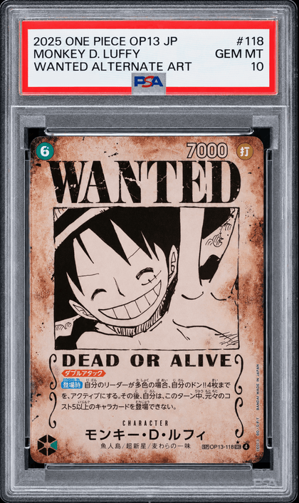 Monkey.D.Luffy OP13-118 – PSA 10 – Wanted Poster – Carrying on His Will