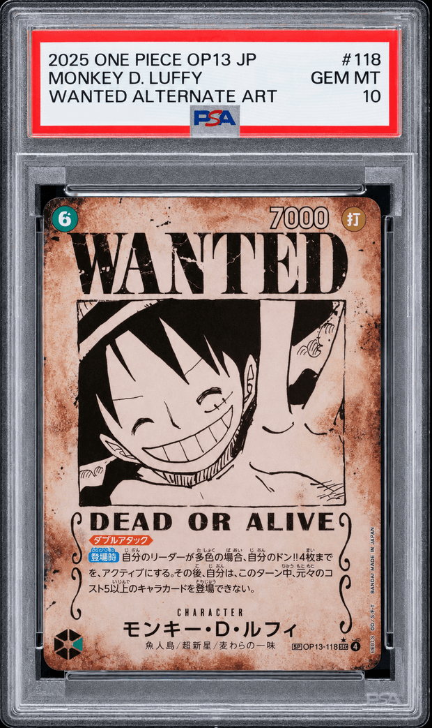 Monkey.D.Luffy OP13-118 – PSA 10 – Wanted Poster – Carrying on His Will